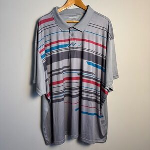 REPP TECH Mens 5X Gray Red Blue Stripe Golf Polo Shirt Performance Abstract